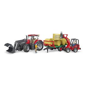 Tracteur Bruder Case IH Optum 300 CVX avec chargeur frontal et transporteur de balles