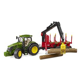 Tracteur Bruder John Deere 7R 350 avec remorque arrière et 4 rondins