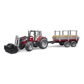 Tracteur Bruder Massey Ferguson 7480 avec chargeur frontal et transporteur de grumes