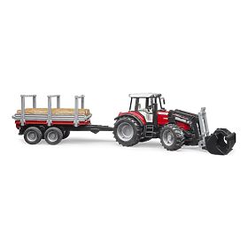 Tracteur Bruder Massey Ferguson 7480 avec chargeur frontal et transporteur de grumes