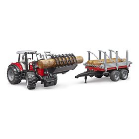 Tracteur Bruder Massey Ferguson 7480 avec chargeur frontal et transporteur de grumes, Bruder