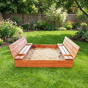 Bac à sable fermé avec bancs 140 x 140 - imprégné