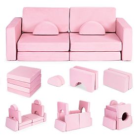Grand canapé modulaire pliable pour enfants pour 2 personnes DIY 10 coussins doux - rose ECOTOYS