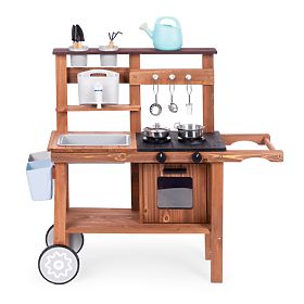 Cuisine extérieure boueuse pour enfants avec accessoires en bois de sapin ECOTOYS, EcoToys
