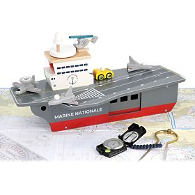 Vilac Porte-avions en bois avec accessoires