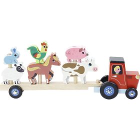 Vilac Tracteur en bois avec animaux attachables