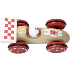 Vilac Voiture de course XL naturelle avec aile blanche, Vilac