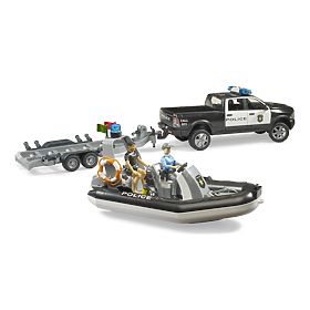 Voiture de police Bruder RAM avec bateau et deux figurines