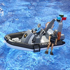 Voiture de police Bruder RAM avec bateau et deux figurines