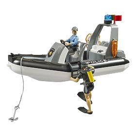 Voiture de police Bruder RAM avec bateau et deux figurines