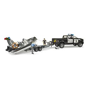 Voiture de police Bruder RAM avec bateau et deux figurines
