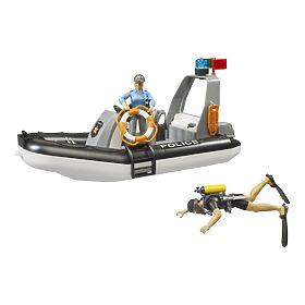 Voiture de police Bruder RAM avec bateau et deux figurines