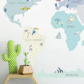 Sticker mural Carte du monde - menthe