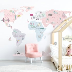 Sticker mural Carte du monde - rose