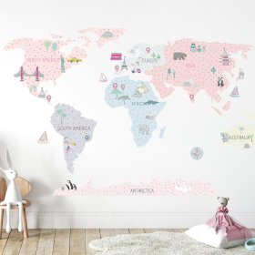 Sticker mural Carte du monde - rose